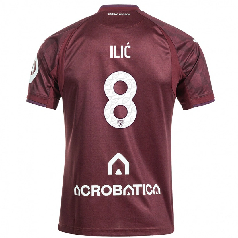 Danxen Homme Maillot Ivan Ilić #8 Bordeaux Blanc Tenues Domicile 2024/25 T-Shirt