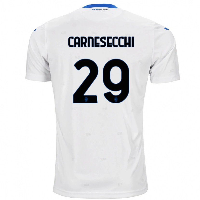 Danxen Homme Maillot Marco Carnesecchi #29 Blanc Tenues Extérieur 2024/25 T-Shirt