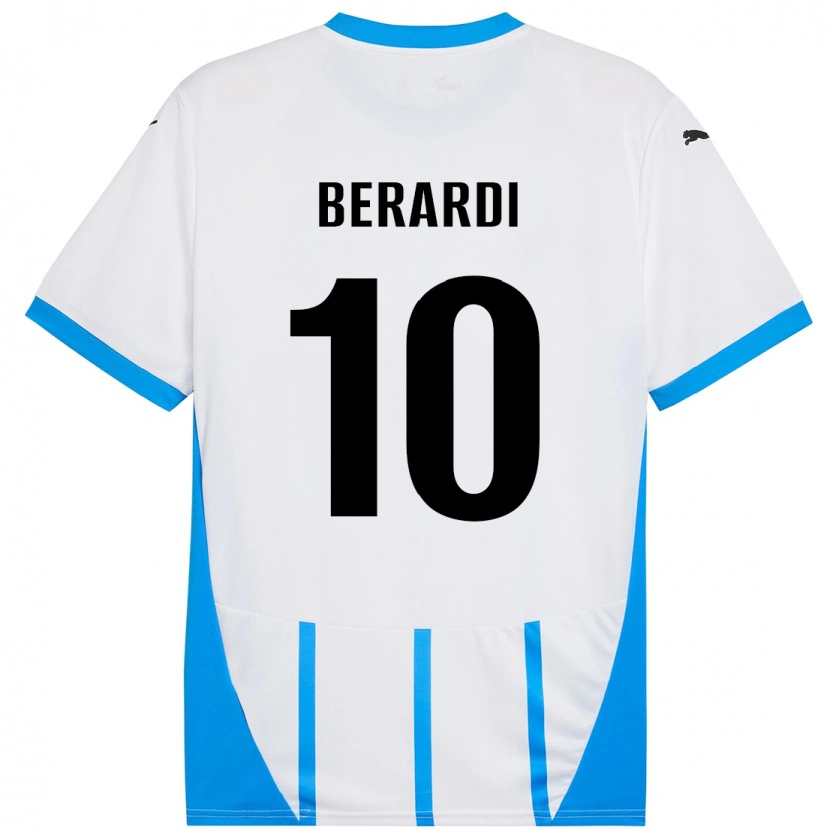 Danxen Homme Maillot Domenico Berardi #10 Blanc Bleu Tenues Extérieur 2024/25 T-Shirt