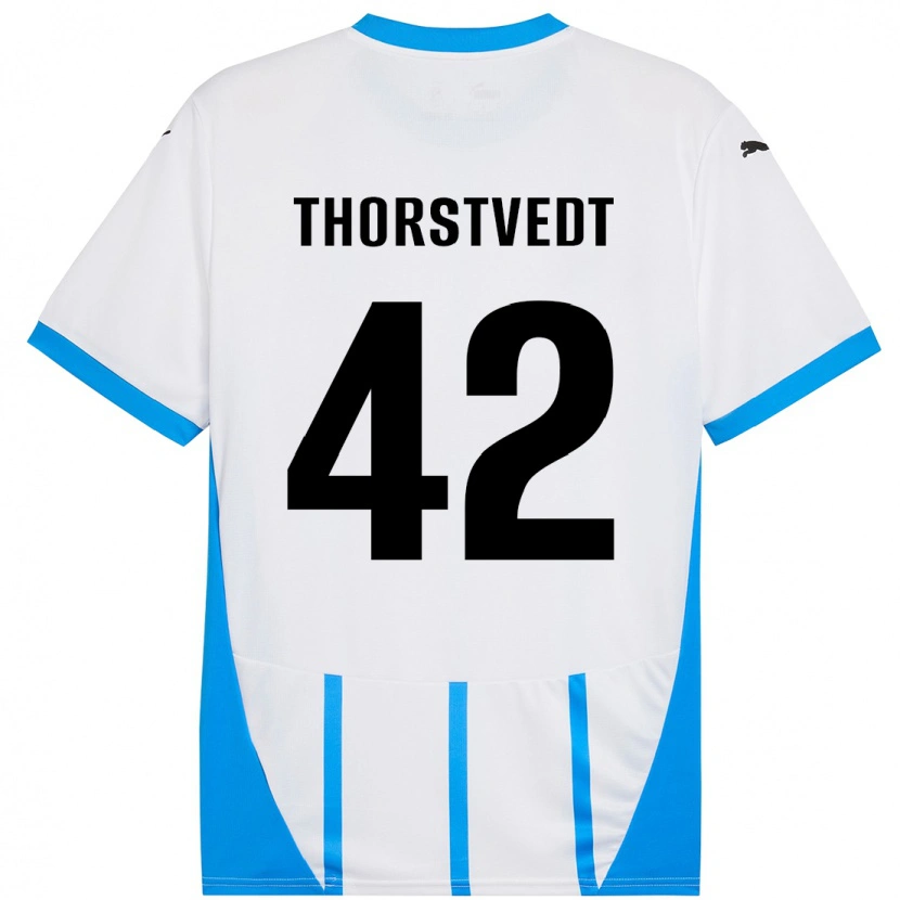 Danxen Homme Maillot Kristian Thorstvedt #42 Blanc Bleu Tenues Extérieur 2024/25 T-Shirt