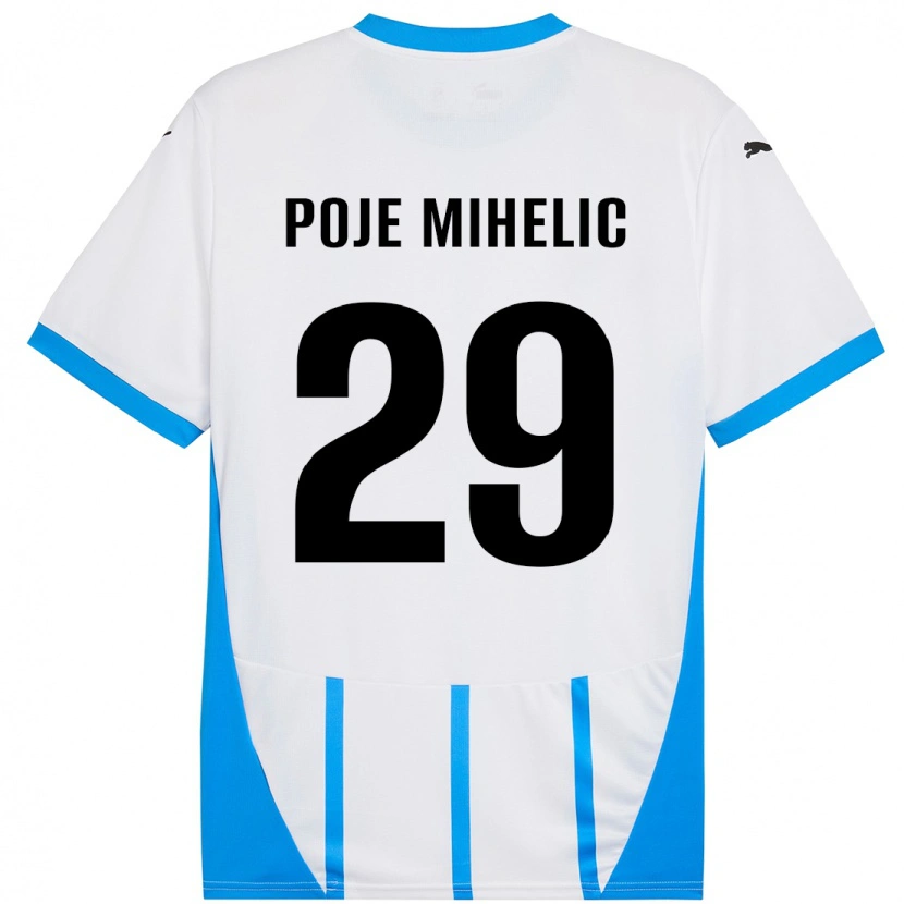 Danxen Homme Maillot Naja Poje Mihelič #29 Blanc Bleu Tenues Extérieur 2024/25 T-Shirt