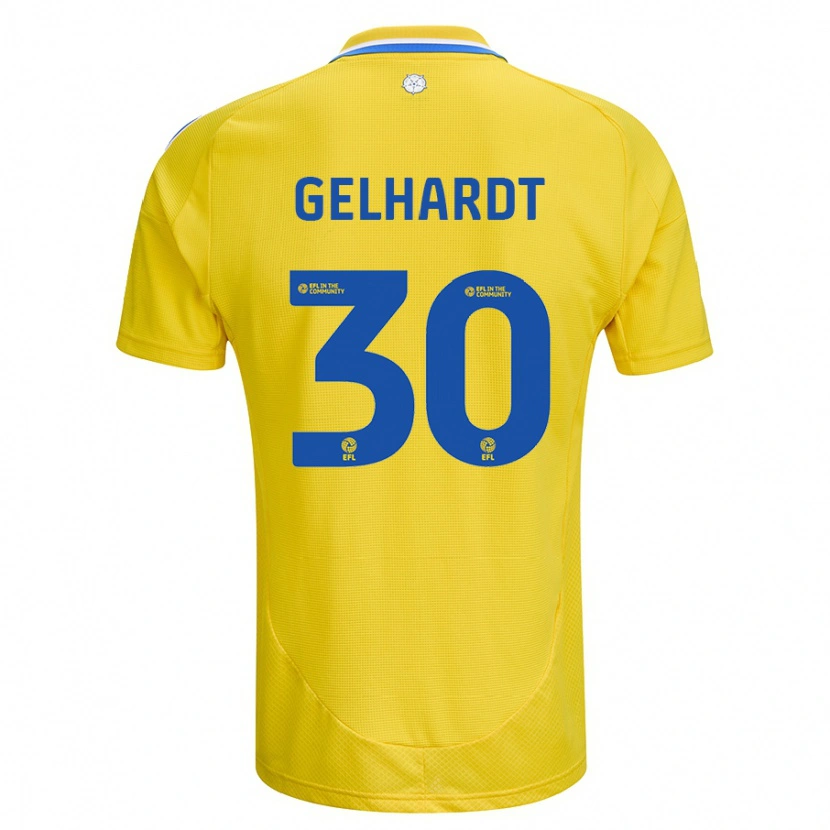 Danxen Homme Maillot Joe Gelhardt #30 Jaune Bleu Tenues Extérieur 2024/25 T-Shirt