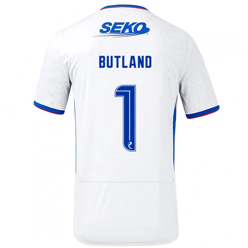 Danxen Homme Maillot Jack Butland #1 Blanc Bleu Tenues Extérieur 2024/25 T-Shirt