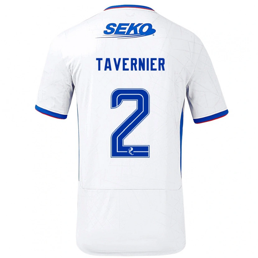 Danxen Homme Maillot James Tavernier #2 Blanc Bleu Tenues Extérieur 2024/25 T-Shirt