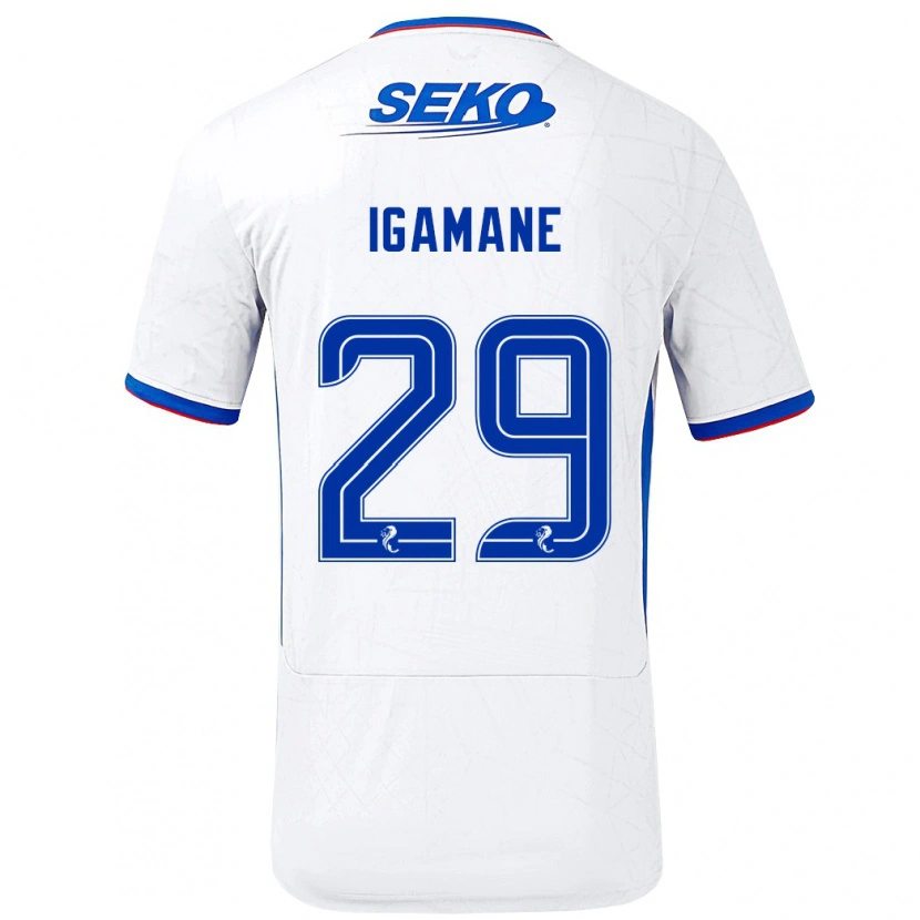 Danxen Homme Maillot Hamza Igamane #29 Blanc Bleu Tenues Extérieur 2024/25 T-Shirt