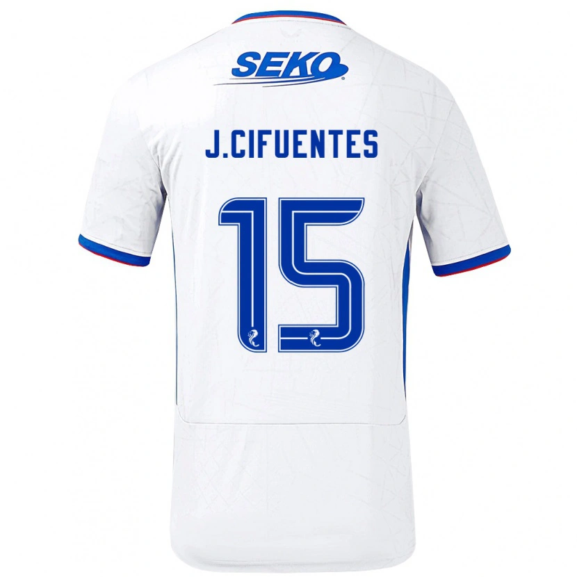 Danxen Homme Maillot José Cifuentes #15 Blanc Bleu Tenues Extérieur 2024/25 T-Shirt