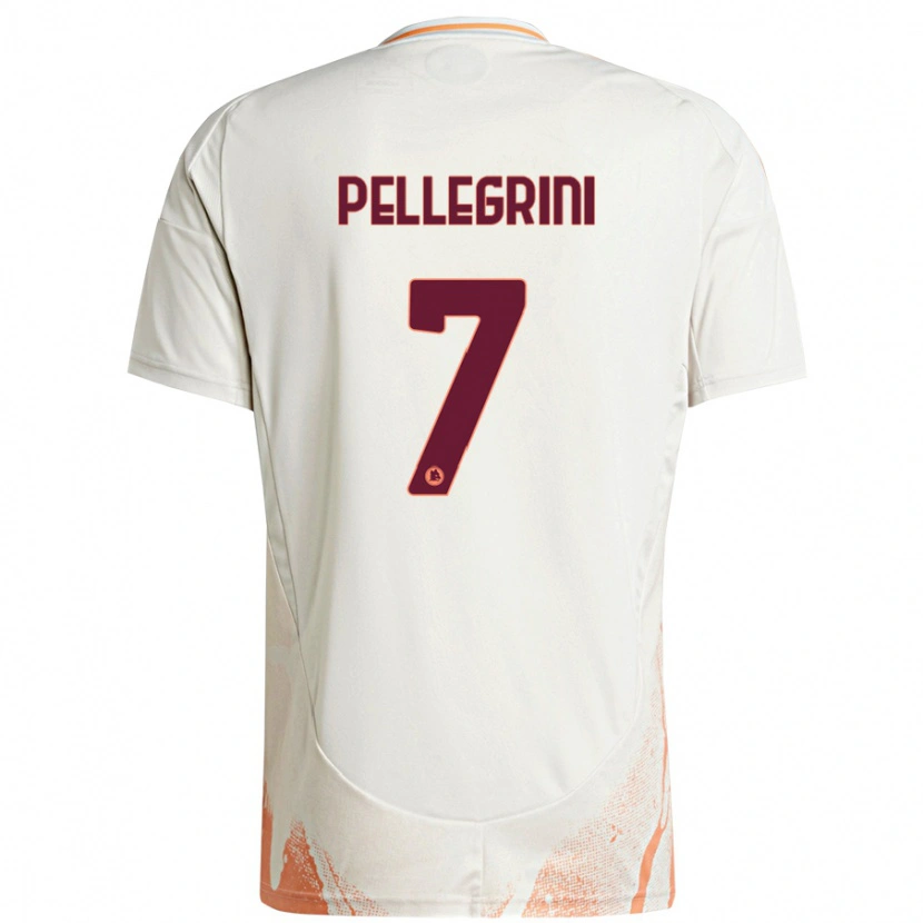 Danxen Homme Maillot Lorenzo Pellegrini #7 Crème Blanc Orange Tenues Extérieur 2024/25 T-Shirt