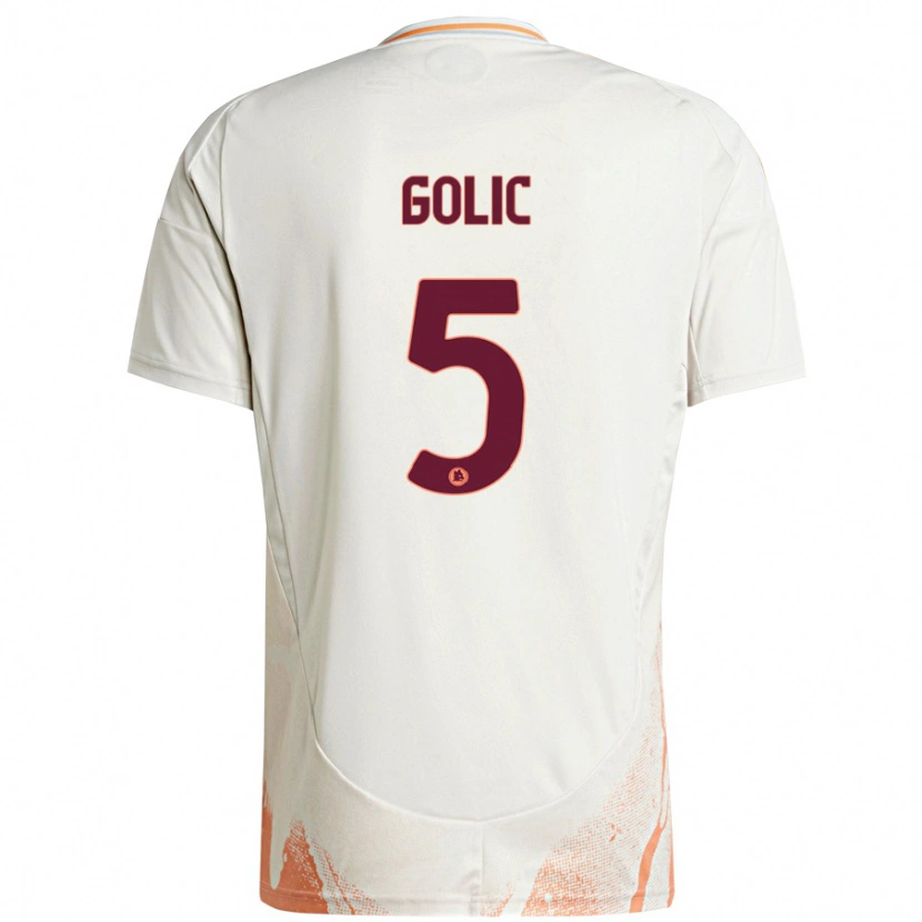 Danxen Homme Maillot Lovro Golic #5 Crème Blanc Orange Tenues Extérieur 2024/25 T-Shirt