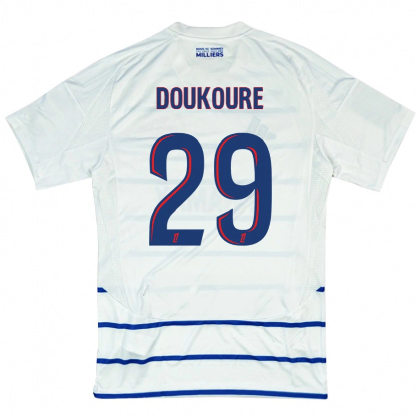 Danxen Homme Maillot Ismaël Doukouré #29 Blanc Bleu Tenues Extérieur 2024/25 T-Shirt