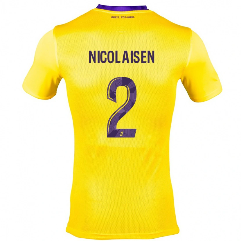 Danxen Homme Maillot Rasmus Nicolaisen #2 Jaune Violet Tenues Extérieur 2024/25 T-Shirt