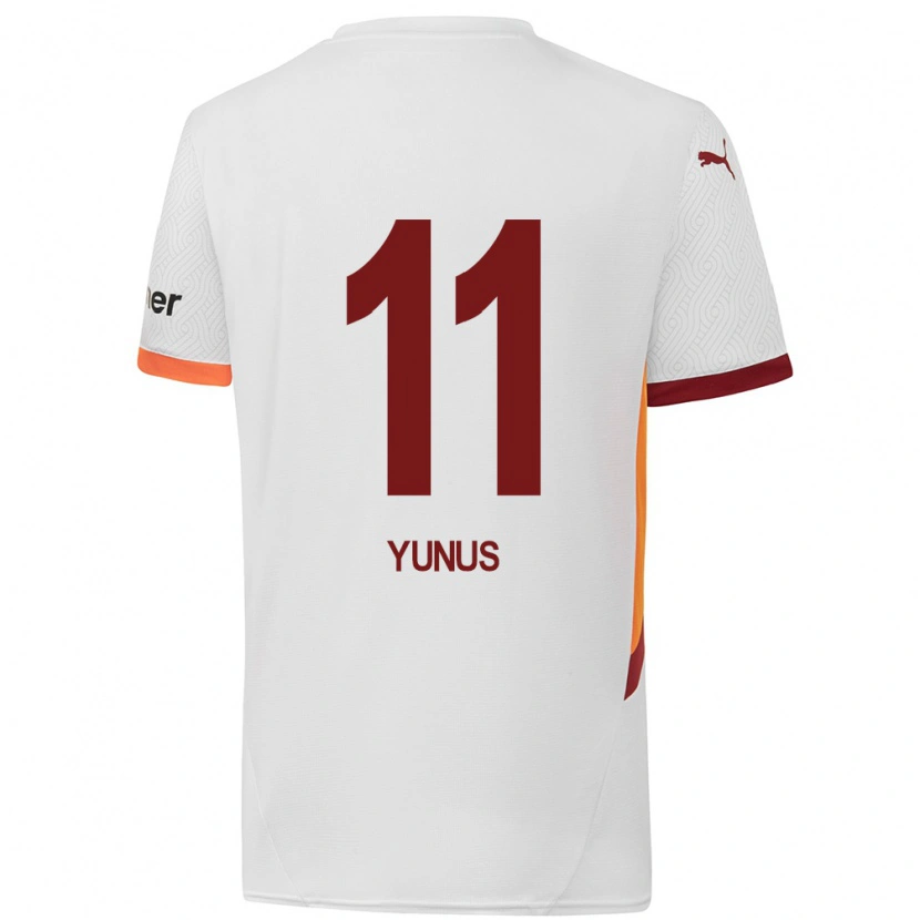 Danxen Homme Maillot Yunus Akgün #11 Blanc Jaune Rouge Tenues Extérieur 2024/25 T-Shirt