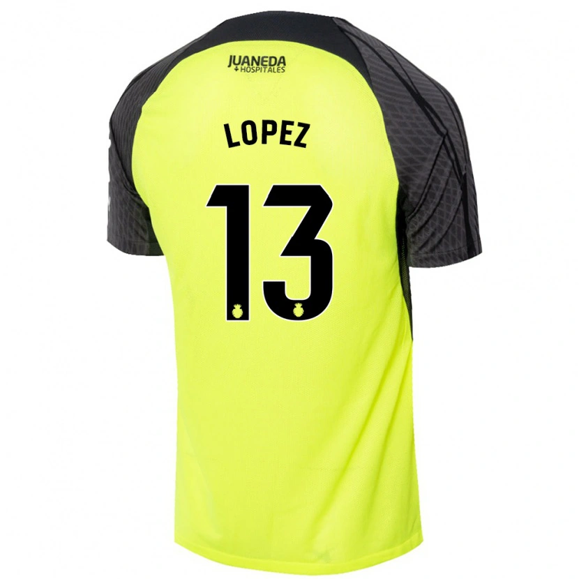 Danxen Homme Maillot Iván López #13 Vert Fluo Noir Tenues Extérieur 2024/25 T-Shirt