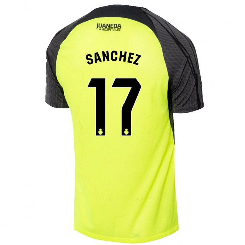 Danxen Homme Maillot Avelino Sánchez #17 Vert Fluo Noir Tenues Extérieur 2024/25 T-Shirt