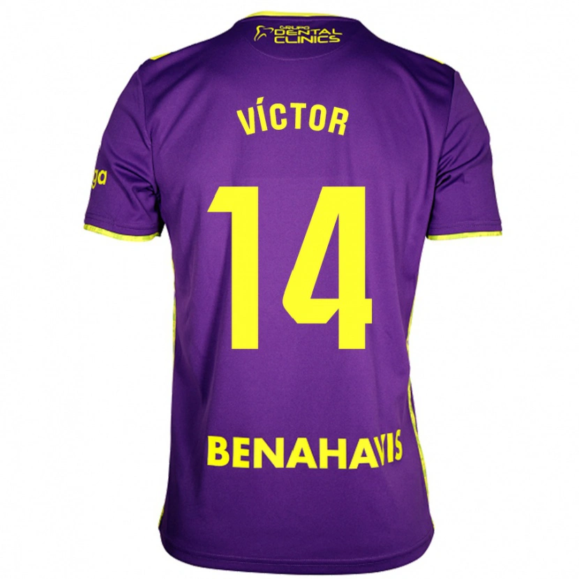 Danxen Homme Maillot Víctor García #14 Violet Jaune Tenues Extérieur 2024/25 T-Shirt