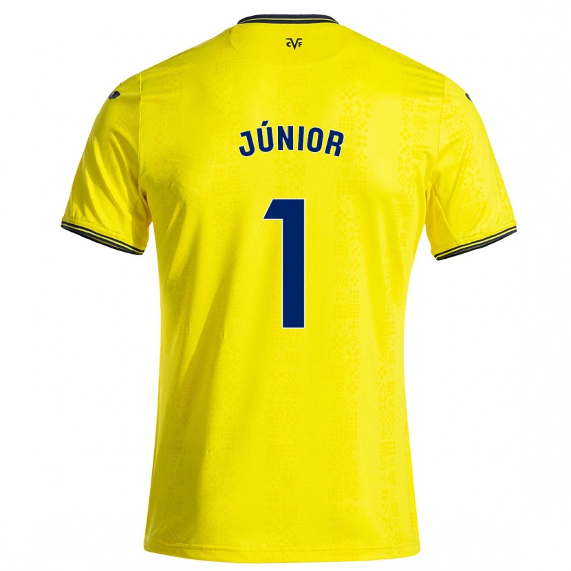 Danxen Femme Maillot Luiz Júnior #1 Jaune Noir Tenues Domicile 2024/25 T-Shirt