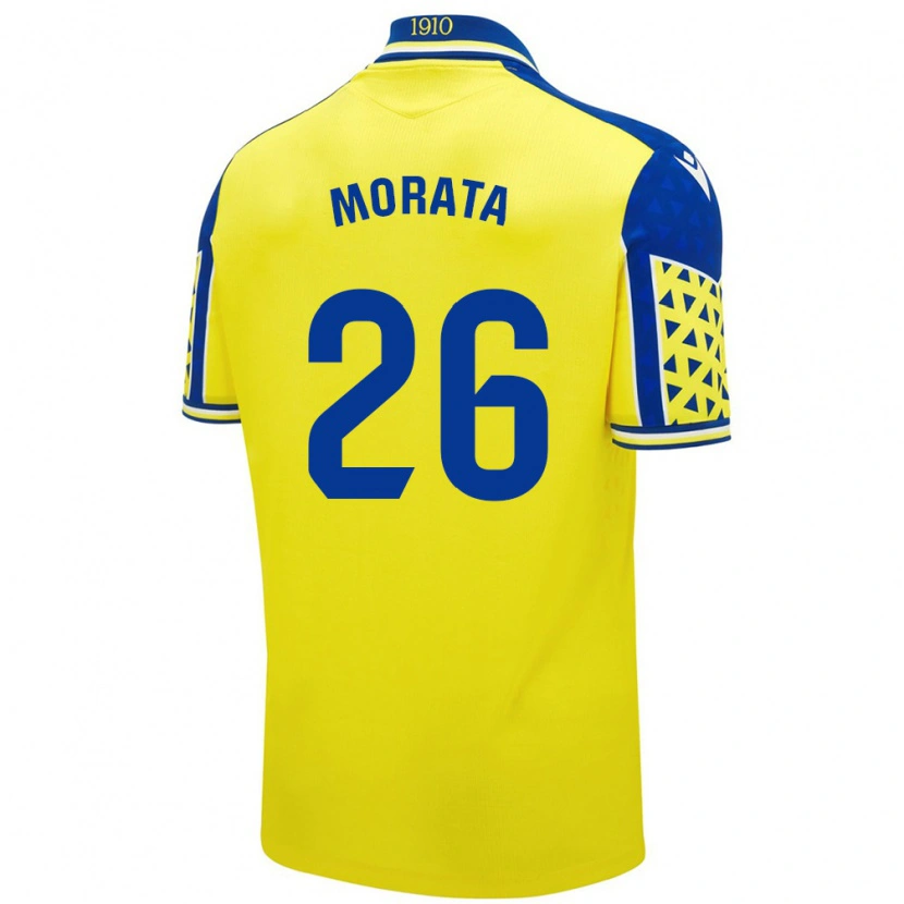 Danxen Femme Maillot Álex Morata #26 Jaune Bleu Tenues Domicile 2024/25 T-Shirt