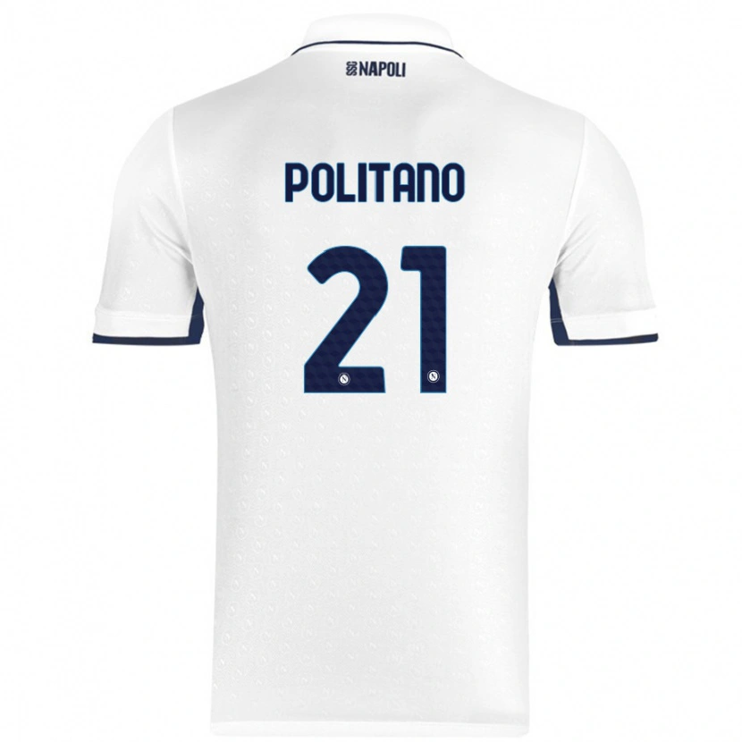 Danxen Femme Maillot Matteo Politano #21 Blanc Bleu Royal Tenues Extérieur 2024/25 T-Shirt