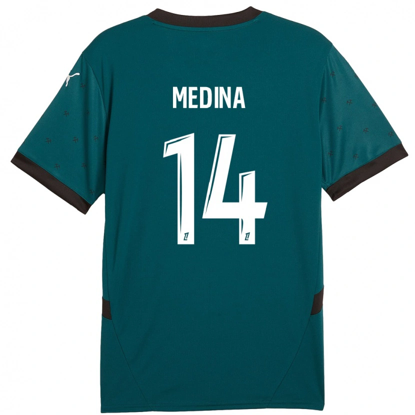 Danxen Femme Maillot Facundo Medina #14 Vert Foncé Tenues Extérieur 2024/25 T-Shirt