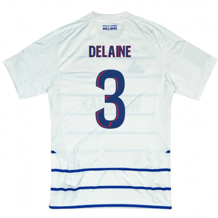 Danxen Femme Maillot Thomas Delaine #3 Blanc Bleu Tenues Extérieur 2024/25 T-Shirt