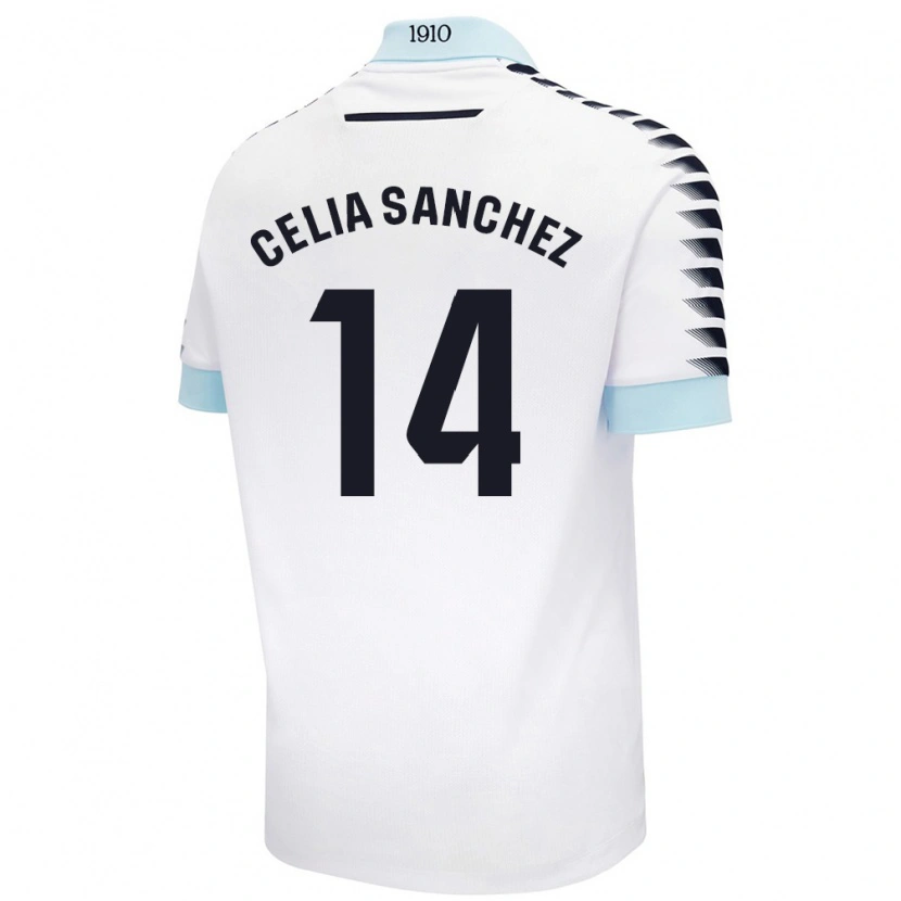 Danxen Femme Maillot Celia Sánchez García #14 Blanc Bleu Tenues Extérieur 2024/25 T-Shirt