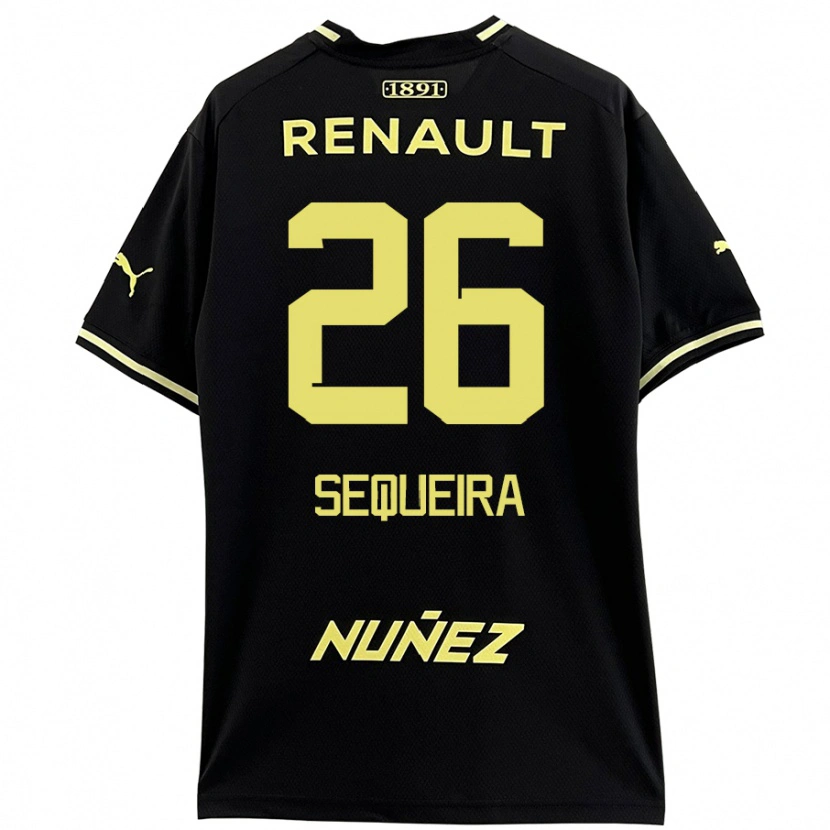 Danxen Femme Maillot Leonardo Sequeira #26 Noir Jaune Tenues Extérieur 2024/25 T-Shirt