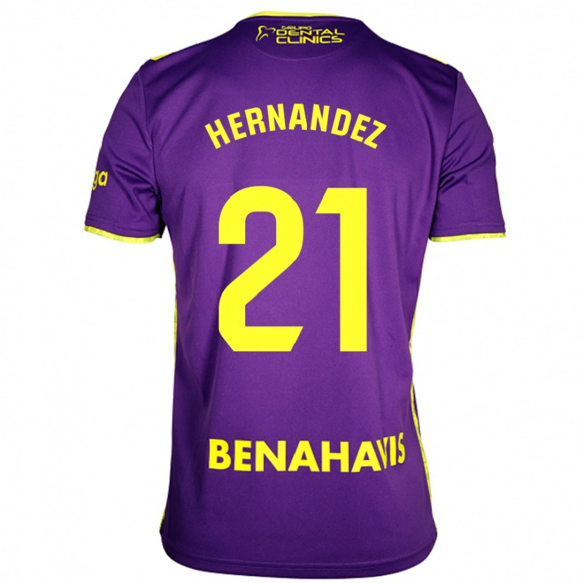 Danxen Femme Maillot Juan Hernández #21 Violet Jaune Tenues Extérieur 2024/25 T-Shirt