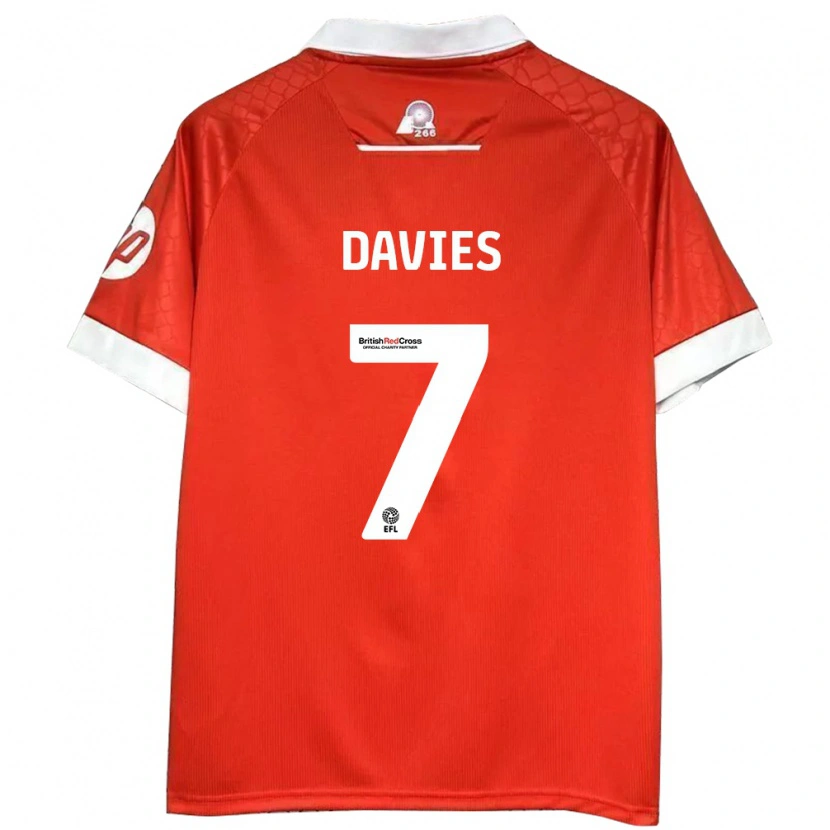 Danxen Enfant Maillot Jordan Davies #7 Rouge Blanc Tenues Domicile 2024/25 T-Shirt