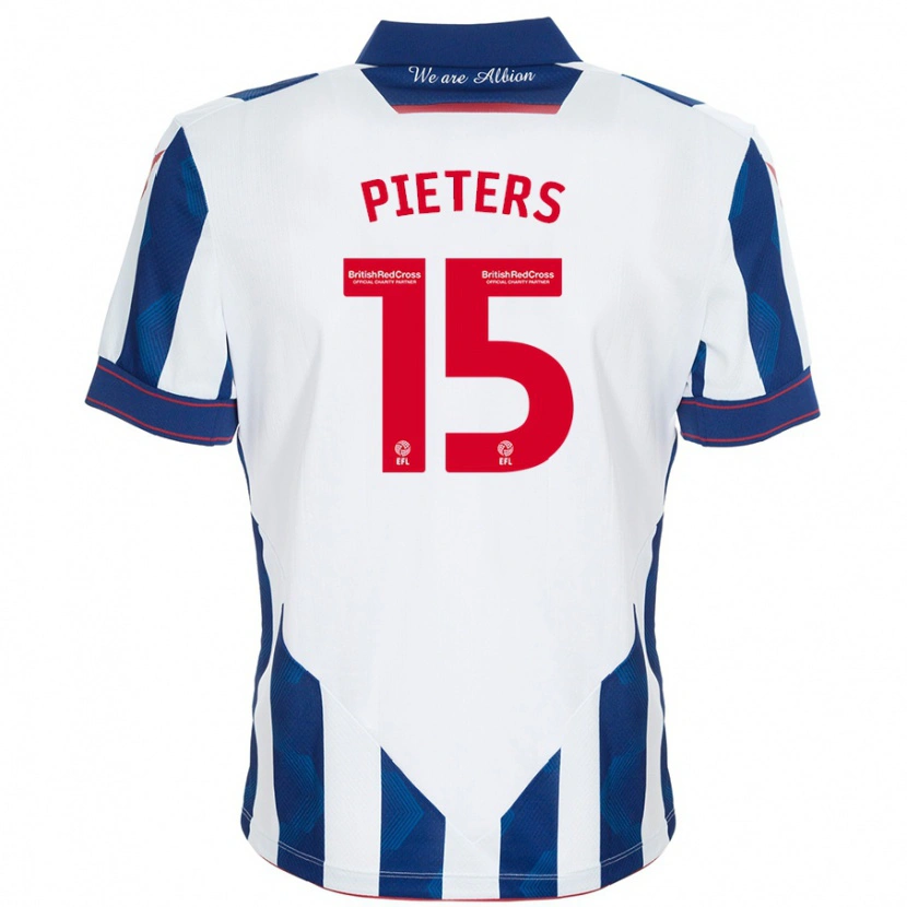 Danxen Enfant Maillot Erik Pieters #15 Blanc Bleu Foncé Tenues Domicile 2024/25 T-Shirt