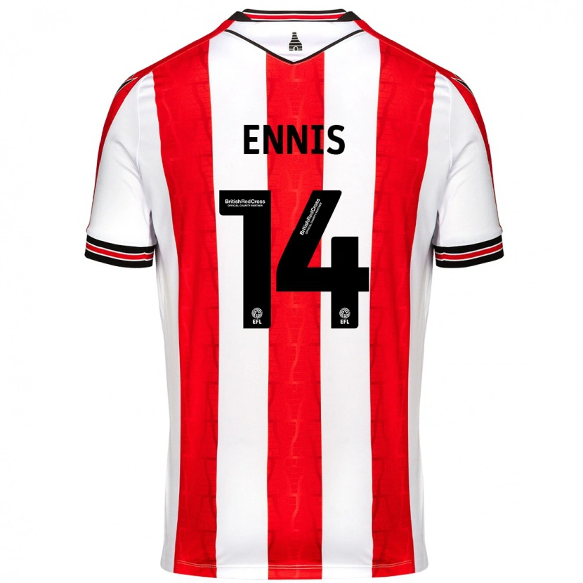 Danxen Enfant Maillot Niall Ennis #14 Rouge Blanc Tenues Domicile 2024/25 T-Shirt