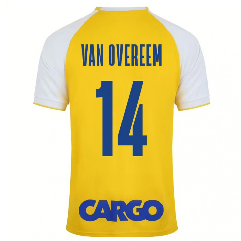 Danxen Enfant Maillot Joris Van Overeem #14 Jaune Blanc Tenues Domicile 2024/25 T-Shirt