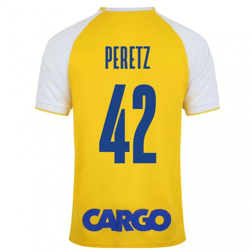 Danxen Enfant Maillot Dor Peretz #42 Jaune Blanc Tenues Domicile 2024/25 T-Shirt