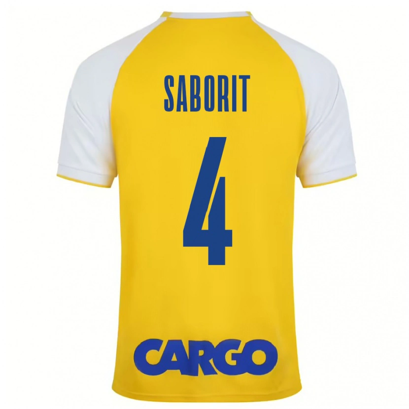 Danxen Enfant Maillot Enric Saborit #4 Jaune Blanc Tenues Domicile 2024/25 T-Shirt