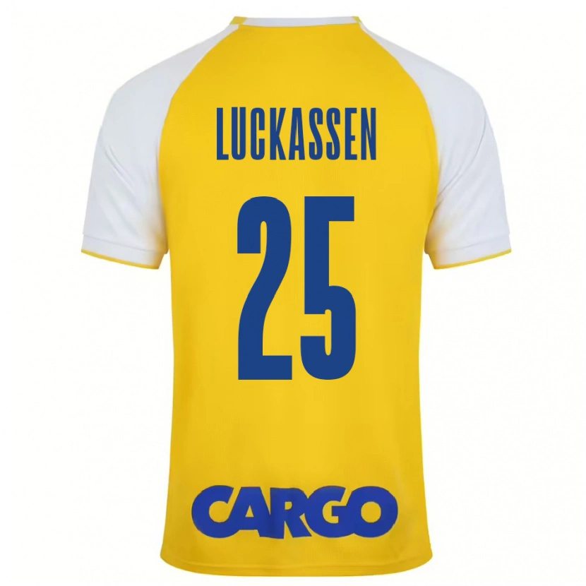 Danxen Enfant Maillot Derrick Luckassen #25 Jaune Blanc Tenues Domicile 2024/25 T-Shirt