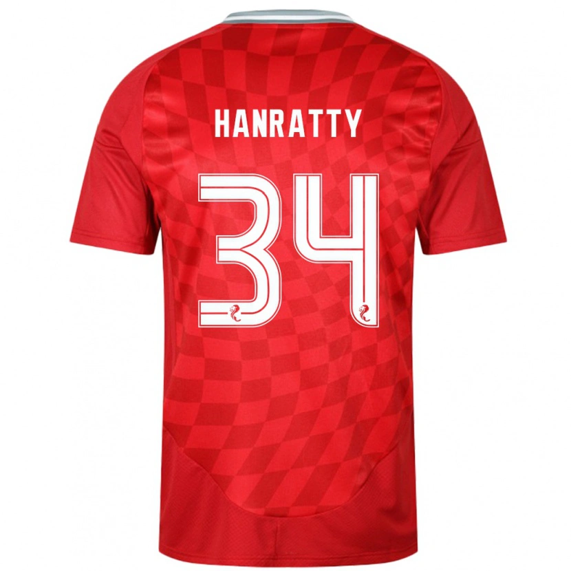 Danxen Enfant Maillot Kevin Hanratty #34 Rouge Tenues Domicile 2024/25 T-Shirt