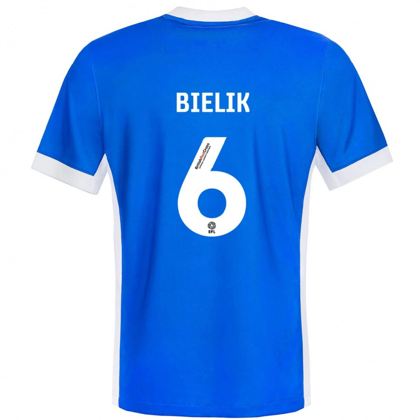 Danxen Enfant Maillot Krystian Bielik #6 Bleu Blanc Tenues Domicile 2024/25 T-Shirt