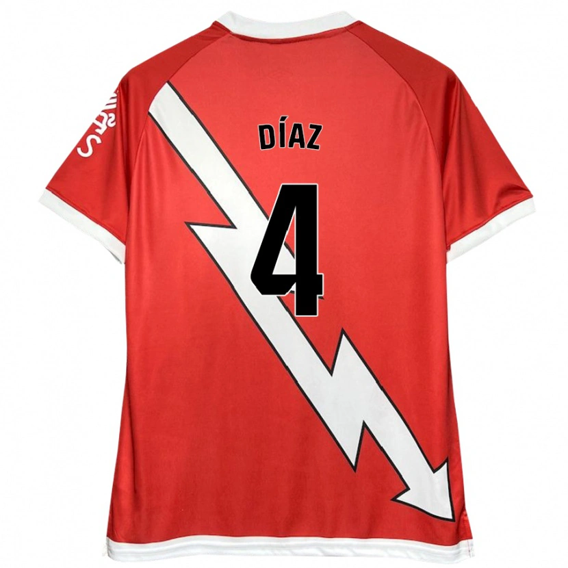 Danxen Enfant Maillot Pedro Díaz #4 Blanc Rouge Tenues Domicile 2024/25 T-Shirt