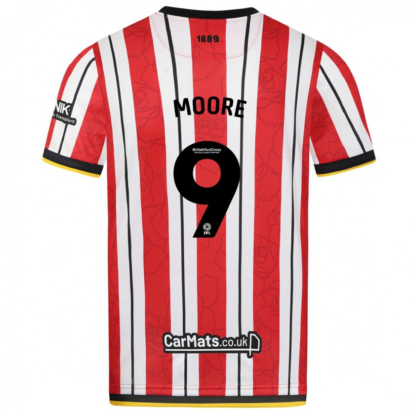 Danxen Enfant Maillot Kieffer Moore #9 Rayures Blanches Rouges Tenues Domicile 2024/25 T-Shirt