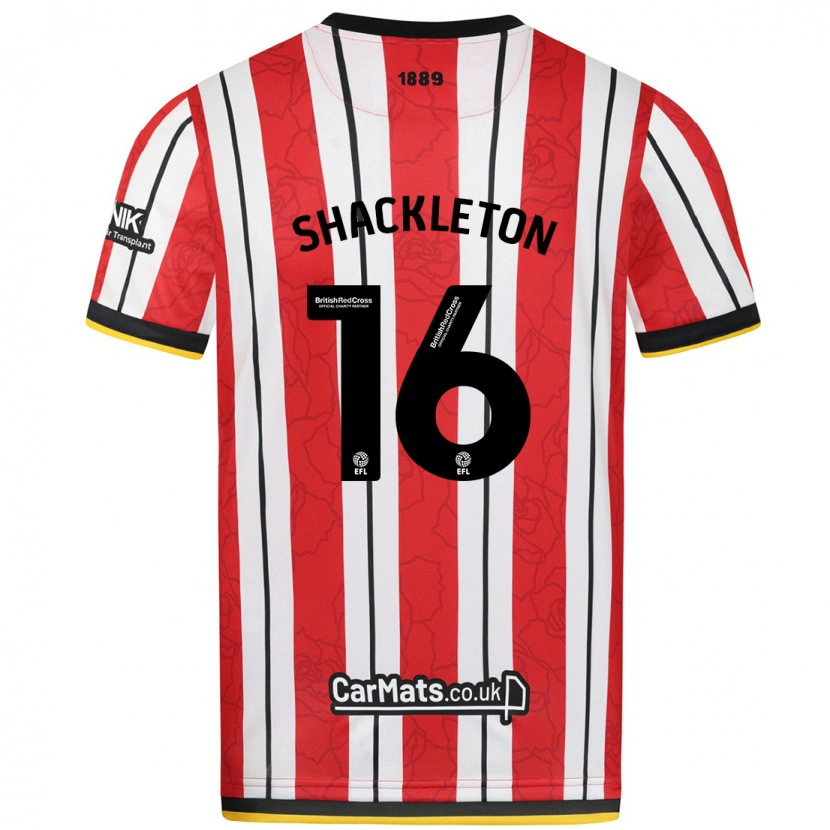 Danxen Enfant Maillot Jamie Shackleton #16 Rayures Blanches Rouges Tenues Domicile 2024/25 T-Shirt