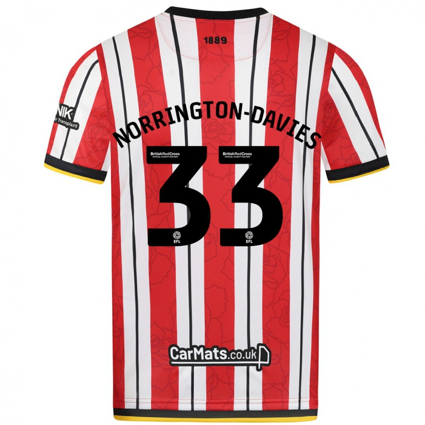 Danxen Enfant Maillot Rhys Norrington-Davies #33 Rayures Blanches Rouges Tenues Domicile 2024/25 T-Shirt