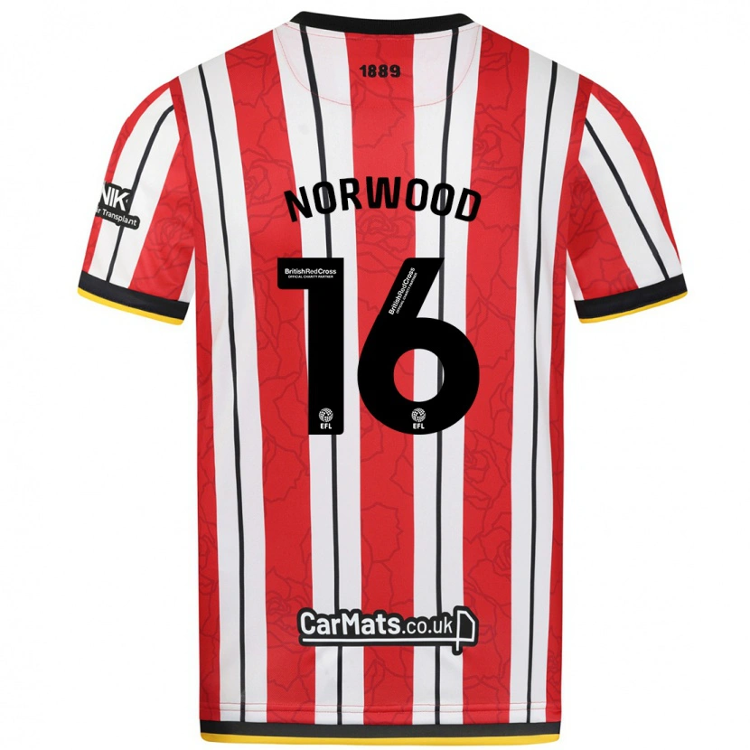 Danxen Enfant Maillot Oliver Norwood #16 Rayures Blanches Rouges Tenues Domicile 2024/25 T-Shirt