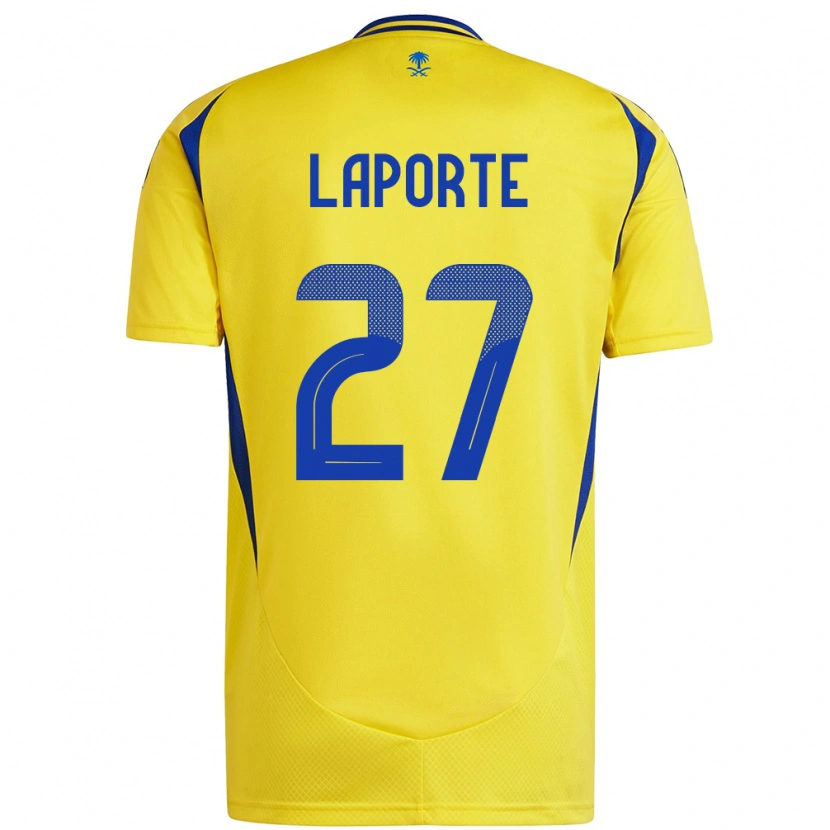 Danxen Enfant Maillot Aymeric Laporte #27 Jaune Bleu Tenues Domicile 2024/25 T-Shirt