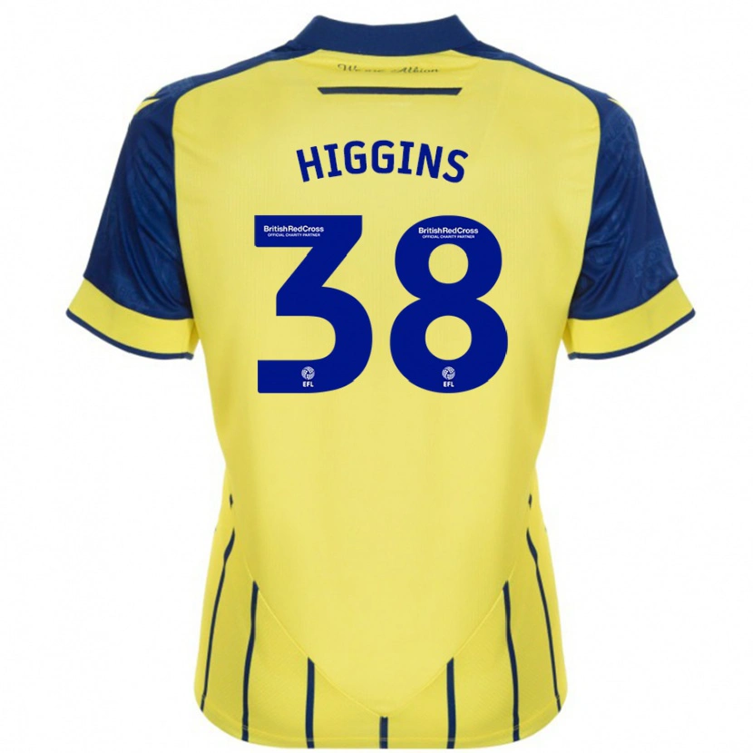 Danxen Enfant Maillot Akeel Higgins #38 Jaune Bleu Tenues Extérieur 2024/25 T-Shirt