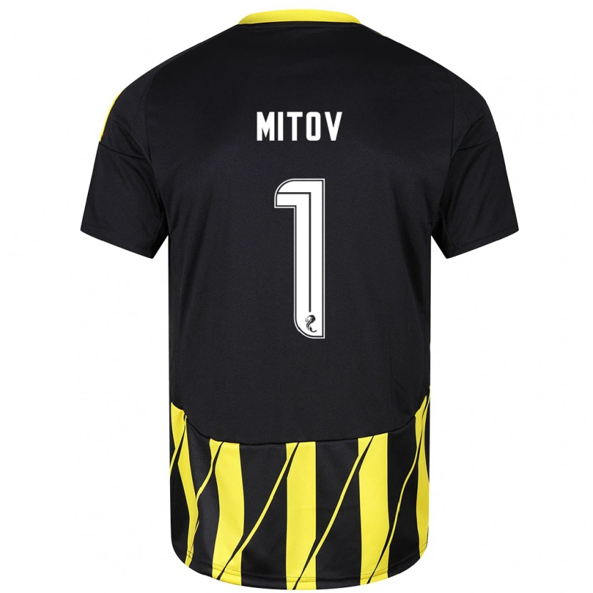 Danxen Enfant Maillot Dimitar Mitov #1 Noir Jaune Tenues Extérieur 2024/25 T-Shirt