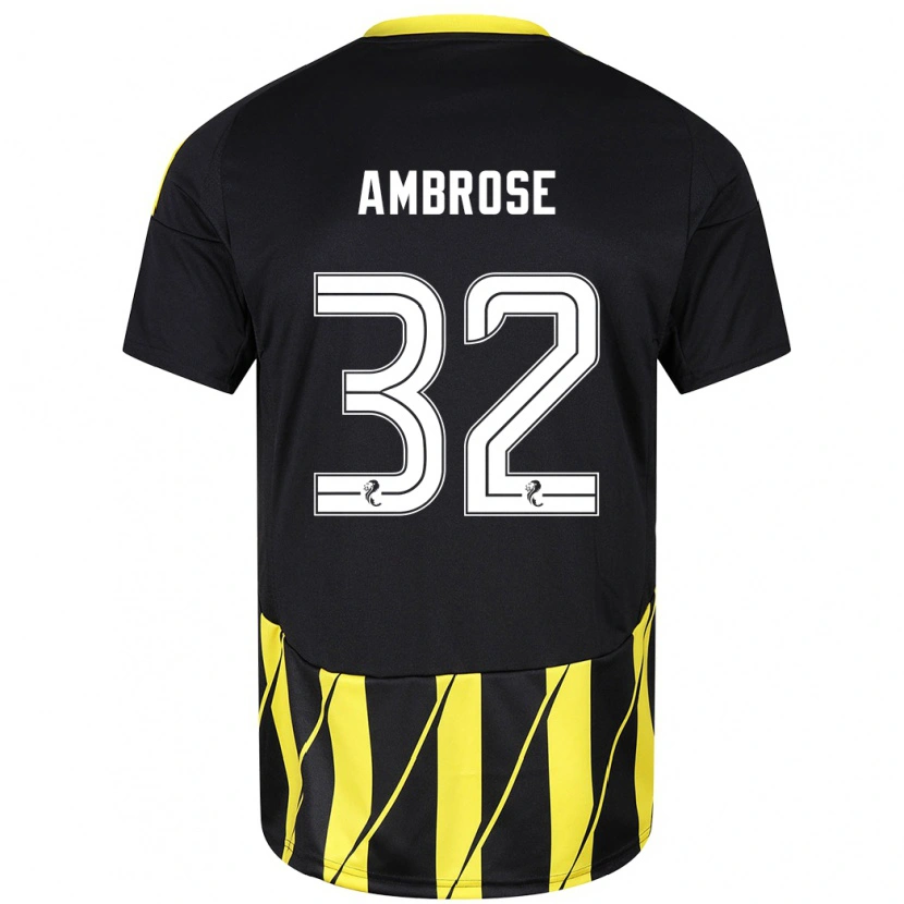 Danxen Enfant Maillot Peter Ambrose #32 Noir Jaune Tenues Extérieur 2024/25 T-Shirt