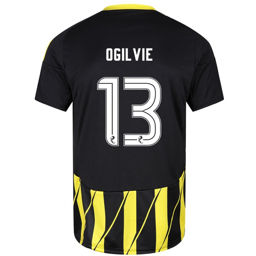 Danxen Enfant Maillot Francesca Ogilvie #13 Noir Jaune Tenues Extérieur 2024/25 T-Shirt