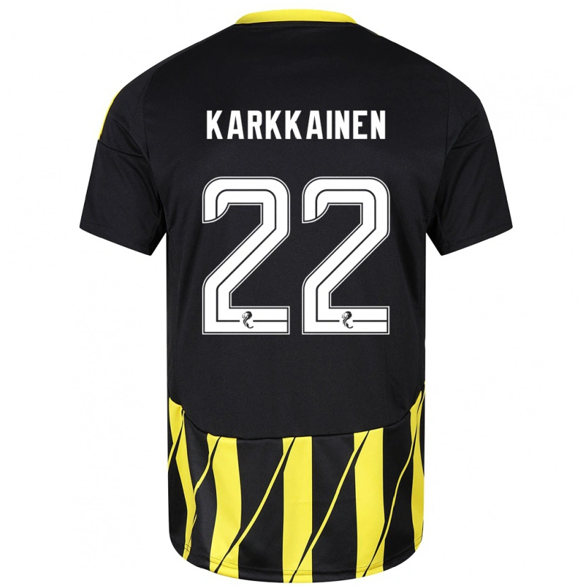 Danxen Enfant Maillot Elena Kärkkäinen #22 Noir Jaune Tenues Extérieur 2024/25 T-Shirt