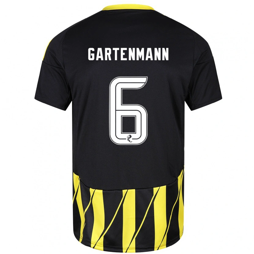 Danxen Enfant Maillot Stefan Gartenmann #6 Noir Jaune Tenues Extérieur 2024/25 T-Shirt