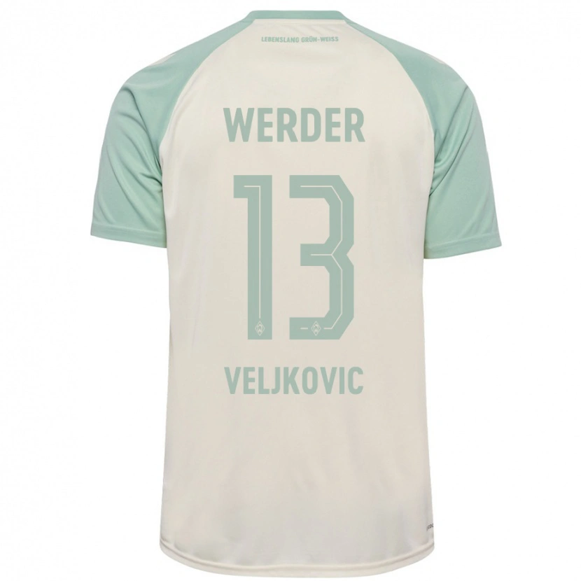 Danxen Enfant Maillot Milos Veljkovic #13 Blanc Cassé Vert Clair Tenues Extérieur 2024/25 T-Shirt