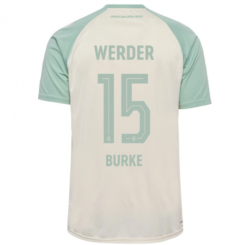 Danxen Enfant Maillot Oliver Burke #15 Blanc Cassé Vert Clair Tenues Extérieur 2024/25 T-Shirt