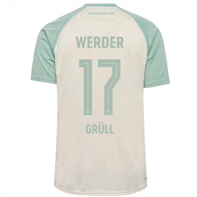 Danxen Enfant Maillot Marco Grüll #17 Blanc Cassé Vert Clair Tenues Extérieur 2024/25 T-Shirt